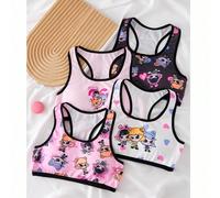 4 pezzi Reggiseni imbottiti a canottiera con stampe della serie "Sorelle Kung Fu" per ragazze, stile sportivo dolce e confortevole 8Y,9Y,10Y,11Y,12YFumettoTessuto