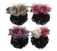 4 Pezzi Rete per Chioma Floreale Vintage per Donna, Copri Chignon | Tessuto di Seta e Pietre Decorative, Vestibilità Sicura e Traspirante, Stile Elegante per Banca, Hotel e Lavoro