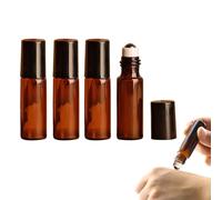 4 Pezzi Roll On Vuoto per Oli Essenziali 5 ml, Marrone Roll On Vuoto, Marrone Bottiglie Vuote in Vetro con Sfera in Acciaio Inossidabile, Marrone Roll On Bottiglia per Aromaterapia, Profumi, Oli