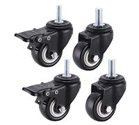 4 Pezzi Ruota Girevole con Perno Filettato,Ruote in poliuretano,Ruote pesanti ruote trolley e mobili (2 Con freno & 2 Nessun freno) Viti M8/M10,Per carrelli mobili/mensole,1.5 pollice(M8)
