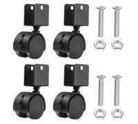 4 Pezzi Ruote Girevoli In Nylon 1.5" Con Freni Staffa A U 0.79" Nero