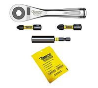 4 pezzi SabreCut MRSC01K1 mini micro cricchetto 1/4" esagonale in acciaio inox 72 denti ingranaggio chiave a cricchetto a mano con 32 mm PH2 PZ2 punte a percussione e un supporto 60 mm per punte