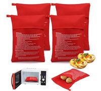 4 Pezzi Sacchetti per Microonde per Patate, 18.5 x 25.5cm Sacco Cuoci Patate Riutilizzabile, Borsa Patata Microonde, Sacchetto per Patata Lavabili, Sacchi per Patate Perfette al Forno(Rosso)
