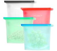 4 Pezzi Sacchi Portaoggetti Congelatori Borsa Silicone,Sacchetti Freezer Silicone da 1L con Clip di Chiusura,Sacchetti Riutilizzabili Freezer Resistenti al Calore per Frutta Verdura Latte Snack Carne