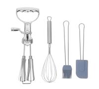 4 Pezzi Sbattitore Manuale Rotante per Uova in Acciaio Set Cucina | Spatola in Silicone e Pennello, Design Compatto, Facile da Pulire, Uso Manuale per Impasti