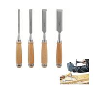 4 Pezzi Scalpelli da Legno da 6, 12, 18, 24mm Manici Ergonomici e Cappucci Protettivi, Strumenti Professionali per Intaglio e Falegnameria, Kit di Scalpelli per Artigiani e Principianti