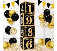 4 pezzi Scatola decorativa per il 40° compleanno, nera e dorata, decorazioni per la festa di 40° compleanno, sfondo per la festa di compleanno, accessori per foto, celebrazione del compleanno del 1986