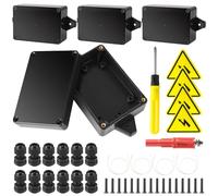 4 Pezzi Scatola Derivazione Stagna, Cassetta Derivazione Esterna Impermeabile IP67 Nera, Scatole Elettriche da Esterno Stagne con 12 Pressacavi, Segnali di Sicurezza, Sega a Tazza 16mm, Cacciavite