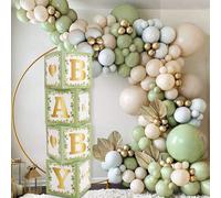 4 pezzi Scatole decorative con foglie verdi da 27 cm e lettere B A B Y, adatte per decorazione di palloncini per feste, decorazione per gender reveal festa, sfondo fotografico, decorazione per complea