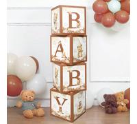 4 pezzi Scatole decorative con orsetto marrone da 27cm e lettere B A B Y, adatte per decorazione di palloncini per feste, decorazione per gender reveal festa, scatole regalo, sfondo fotografico, decor