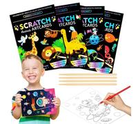 4 Pezzi Scratch Art Bambini Fogli Neri da Grattare Bambini Scratch Art Scratch Paper Scratch Book Kit Disegno Bambini Libri da Colorare Bambini DIY Grattare Scratch Disegno Gratta e Vinci a Tema