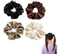 4 Pezzi Scrunchies per Capelli in Vera Seta,Elastici per Capelli Morbidi di Seta,Fascia per Capelli Elegante,Accessori per Capelli per Donne,Assortiti tra cui Nero, Beige, Color Tè e Marrone