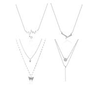 4 pezzi semplici catene a clavicola, accessori personalizzati alla moda, collane a doppio strato, collane versatili per donne, catene sexy regolabili, adatte per appuntamenti, 40 cm lang, Acciaio al