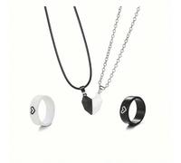 4 pezzi/set - 2 anelli + 2 collane, gioielli di coppia in stile minimalista, design alla moda a forma di cuore in bianco e nero, proprio come tu e me, regalo perfetto per il tuo migliore amico/San Val