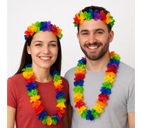 4 Pezzi Set 2x Collana Ghirlanda 2x Fascia Fiore Hawaiano Lei Hula Festa Lotto