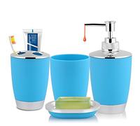 4 Pezzi/Set-Accessori per Il Bagno Include Portaspazzolino, Cup, Portasapone e Erogatore di Sapone, alla Moda Design Elegante Accessori per Il Bagno Kit per Facilitare il Viaggio(Blue)
