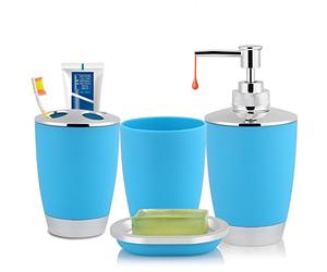 4 Pezzi/Set-Accessori per Il Bagno Include Portaspazzolino, Cup, Portasapone e Erogatore di Sapone, alla Moda Design Elegante Accessori per Il Bagno Kit per Facilitare il Viaggio(Blue)