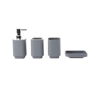 4 Pezzi Set Bagno Dispenser Sapone Porta Spazzolini Bicchiere Porta Saponetta in Plastica PP con Finitura Opaca Design Ordinato da Lavabo Aspetto Moderno Adatto a, Grigio