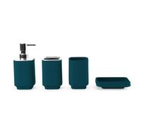 4 Pezzi Set Bagno Dispenser Sapone Porta Spazzolini Bicchiere Porta Saponetta in Plastica PP con Finitura Opaca Design Ordinato da Lavabo Aspetto Moderno Adatto a, Verde Scuro