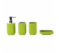 4 Pezzi Set Bagno Dispenser Sapone Porta Spazzolini Bicchiere Porta Saponetta in Plastica PP con Finitura Opaca Design Ordinato da Lavabo Aspetto Moderno Adatto a, Verde