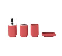 4 Pezzi Set Bagno Dispenser Sapone Porta Spazzolini Bicchiere Porta Saponetta in Plastica PP Opaca Funzione Organizzatore Lavabo Stile Moderno Adatto a Hotel, Arancione Corallo