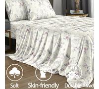 4 Pezzi Set Biancheria da Letto con Fiori, Farfalle e Uccelli, 1 Lenzuolo Sotto, 1 Lenzuolo Sopra, 2 Federe (Esclusi i Cuscini), Set di Lenzuola di Lusso per Letto King, Queen, Matrimoniale e Singolo,