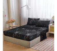 4 pezzi Set biancheria da letto in marmo nero, include 1 lenzuolo con angoli, 1 lenzuolo piano e 2 federe (senza imbottitura). Set di lenzuola di lusso, disponibile nelle taglie: Super King, King, Que