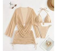 4 pezzi/Set Bikini sexy di colore unito con copricostume trasparente. Questo set è per vacanze estive in spiaggia L,M,S,XL,XS,XXL,XXXLColore unicoPoliammide,Poliestere,Tessuto in maglia