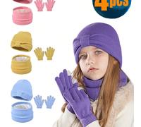4 pezzi Set Cappello Invernale, Sciarpa, Guanti per Bambini, Cappellino Lavorato a Maglia, Scaldacollo, Guanti Senza Dita Imbottiti in Lana per Bambine 3-8 Anni 8-12Y,3-8YPoliestere
