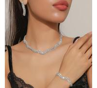 4 pezzi/Set Collana, Orecchini, Braccialetto da donna alla moda di lusso decorati con cristalli scintillanti di zirconia, adatti per sposa, matrimonio, vacanza, viaggio, pendolarismo quotidiano, festa