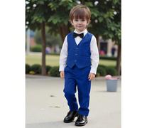 4 pezzi Set completo da ragazzo, Abito formale da paggio, Gilet da cerimonia, Pantaloni, Camicia, Cravatta, Adatto per bambini da 3 a 10 anni 6Y,7Y,8Y,10Y,3Y,4Y,5YA striscePoliestere,Tessuto in maglia