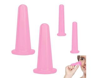 4 Pezzi Set Coppettazione Viso Silicone Coppette Massaggio Viso Coppetta Anticellulite per il Collo,il Viso e il Corpo,2 Taglie (Rosa)