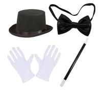 4 Pezzi/Set Costume Mago Kit Mago di Halloween con Cappello Alto, Bacchetta, Guanti e Costumi Mago con Cabina per Adulti per Feste in Costume, Cosplay ed Eventi a Tema, Cappello da Mago