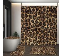 4 pezzi Set da bagno con stampa leopardata - Tenda da doccia artistica impermeabile con stampa floreale leopardata alla moda e sexy, con 12 ganci, tappetino antiscivolo, copri WC a forma di U, decoraz