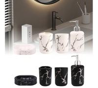 4 pezzi Set di accessori da bagno di lusso con motivo marmorizzato, ricaricabili, inclusi: flacone per lozione, bicchiere per collutorio, portasapone e portaspazzolino, adatti per decorazione di hotel