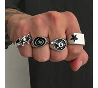 4 pezzi Set di anelli in metallo da uomo, anelli a forma di stella per uomo, anelli unici di alta qualità in stile hip-hop, accessori da uomo per il commercio transfrontaliero Tagli UnicaLega di zinco