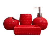 4 pezzi/set di bagno rosso set, accessori per bagno rosso in ceramica comprende supporto per spazzolino da denti, bicchiere, distributore di lozioni, piatto di sapone per arredamento del bagno d