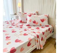 4 pezzi set di biancheria da letto 100% poliestere con stampa a cuori (2 federe + 1 lenzuolo piatto + 1 lenzuolo con angoli), romantico per la stagione del matrimonio 150*200,200*200,99*190,200*220,18