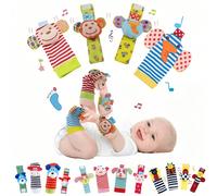 4 pezzi Set di calzini con sonagli per polso neonato 0-6 mesi | Giocattoli per neonati con sonagli nei calzini - Regalo indispensabile per neonati/bambini 0-6-12 mesi Set di quattro pezzi per cuccioli