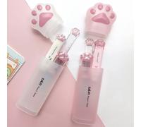 4 pezzi Set di cancelleria con zampe di gatto carino - Portapenne in PVC trasparente, gomma a forma di cuore, temperamatite manuale e righello in rosa e bianco - Regalo perfetto per studenti, accessor