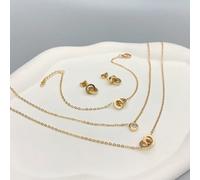 4 pezzi Set di collana, bracciale e orecchini da donna placcato oro 18K in acciaio inossidabile con doppia fibbia a doppio strato, adatto per appuntamenti, feste da ballo, matrimoni, stile bohémien Ta