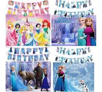 4 pezzi Set di decorazioni da appendere a tema principessa per il compleanno, sfondo stampato con "Buon compleanno principessa Frozen", adatto per decorare feste di compleanno a casa Set B (16 pezzi),