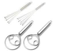 4 Pezzi Set di Frusta per Impasto, Frullatore Manuale a Doppio Cerchio, 2 Frusta in Acciaio Inossidabile con 2 Sbattitore a Sfera in Acciaio per Pane, Pastella, Torta, Pasticceria (Argento)