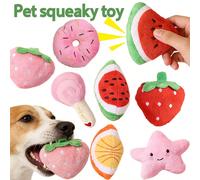 4 pezzi Set di giocattoli peluche con squittio, adatti per cani e gatti di piccola taglia - a forma di lecca-lecca, stella, ciambella e fragola - per gioco interattivo e compagno per il sonno, giocatt