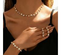 4 pezzi Set di gioielli da sposa leggeri, collana rotonda placcata oro sfumato + orecchini pendenti + bracciale, accessori delicati e luccicanti adatti per damigelle, matrimoni in fuga e serate di gal