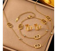 4 pezzi Set di gioielli in acciaio inossidabile di design di nicchia di lusso con strass a forma di lettera CD, set di gioielli da indossare tutti i giorni per le donne, regalo per l'estate 2026 Nuovo