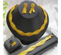 4 pezzi set di gioielli placcati oro da donna: collana, orecchini, anello, bracciale, adatto per l'Arabia Saudita, Medio Oriente, Dubai, Europa, Africa, spose, matrimoni, banchetti, appuntamenti, abit
