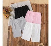 4 pezzi Set di pantaloncini e leggings comodi di colore unito per bambine, pantaloncini di multicolore versatili per l'estate per ragazze, pantaloncini intimi estivi per ragazze 6Y,7Y,4Y,5YColore unic