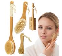 4 pezzi set di pennelli per il corpo a spazzolatura secca, manico in legno naturale spazzola asciutta, setola di cinghiali esfoliante corpo
