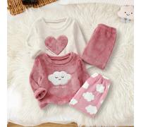 4 pezzi Set di pigiama per bambina con top a maniche lunghe con stampa di cuori e nuvole e pantaloni termici imbottiti, adatto per il giorno di San Valentino e il Natale 6-9M,9-12M,12-18M,18-24M,2-3YA